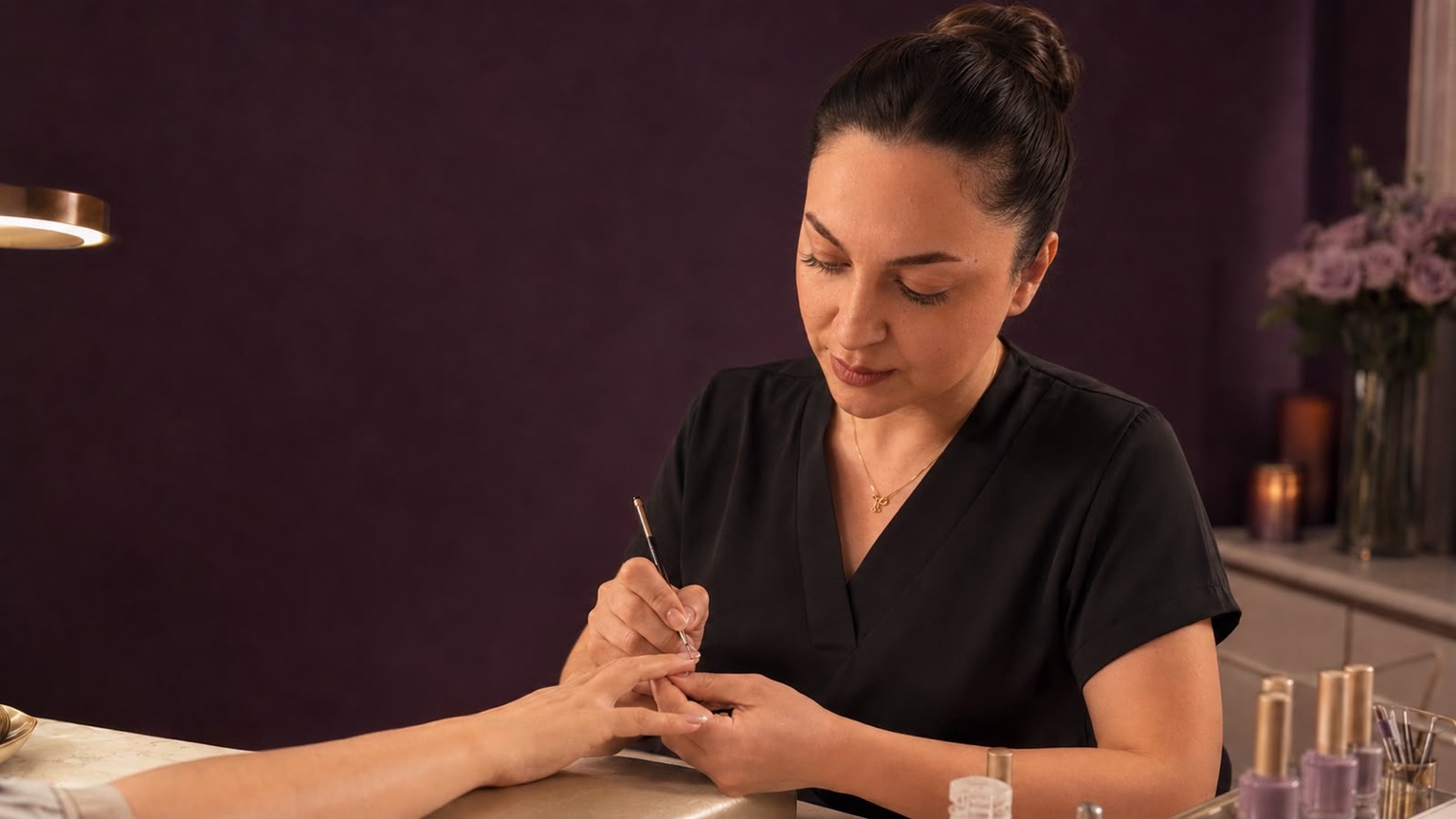 Sareh creating a manicure for a client